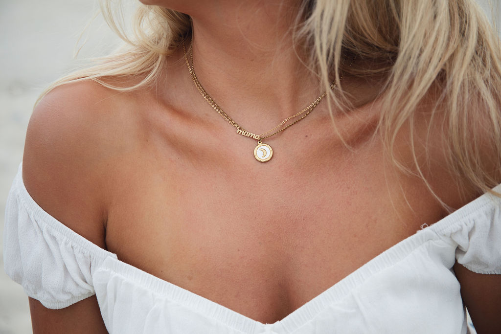 Gold Iridescent Moon Pendant Necklace