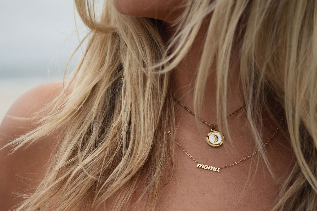 Gold Iridescent Moon Pendant Necklace