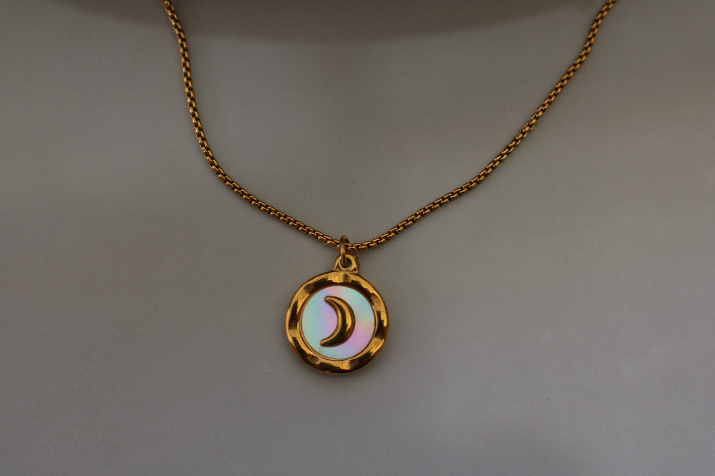 Gold Iridescent Moon Pendant Necklace
