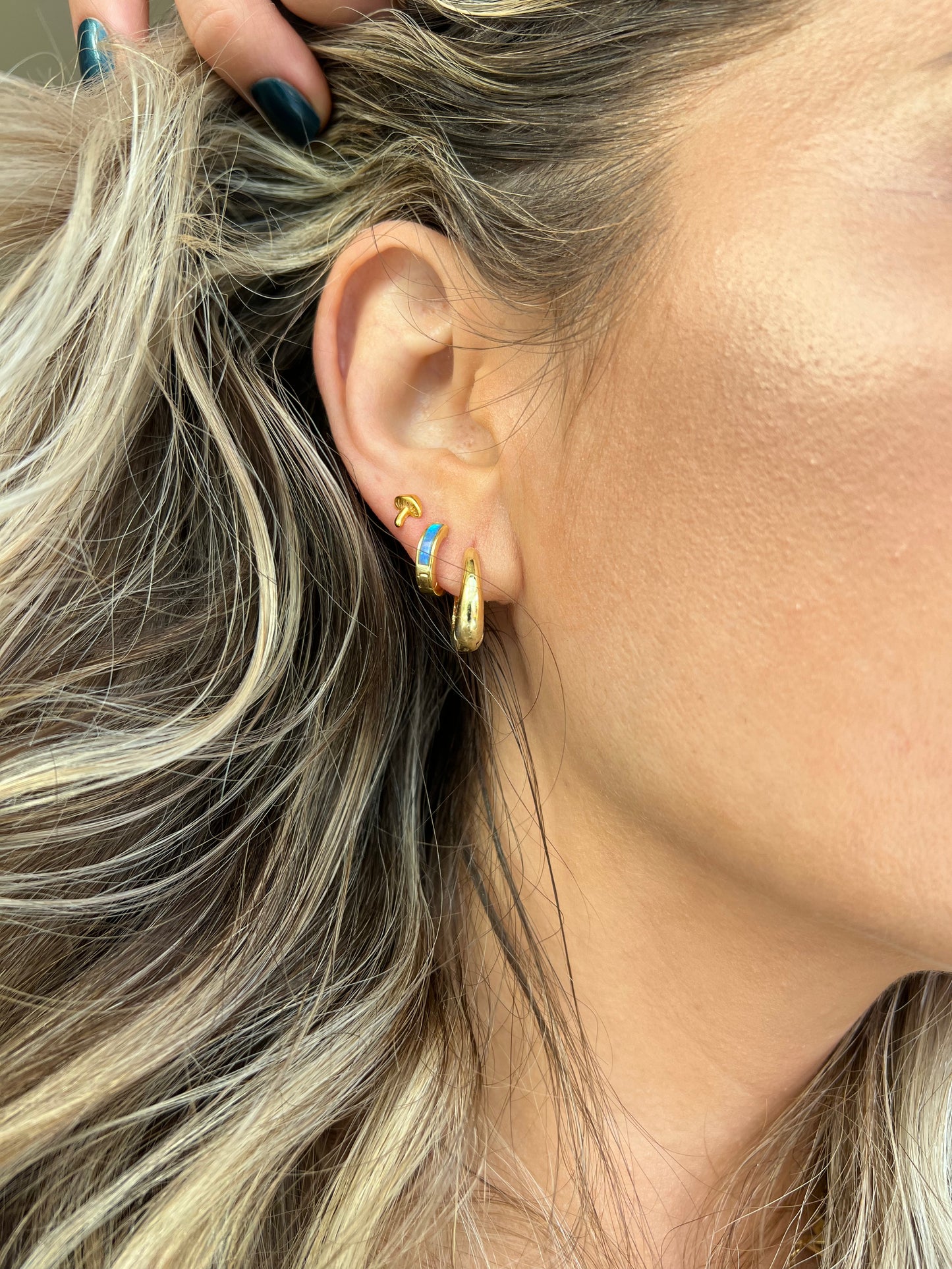 Gold Genuine Opal Huggies