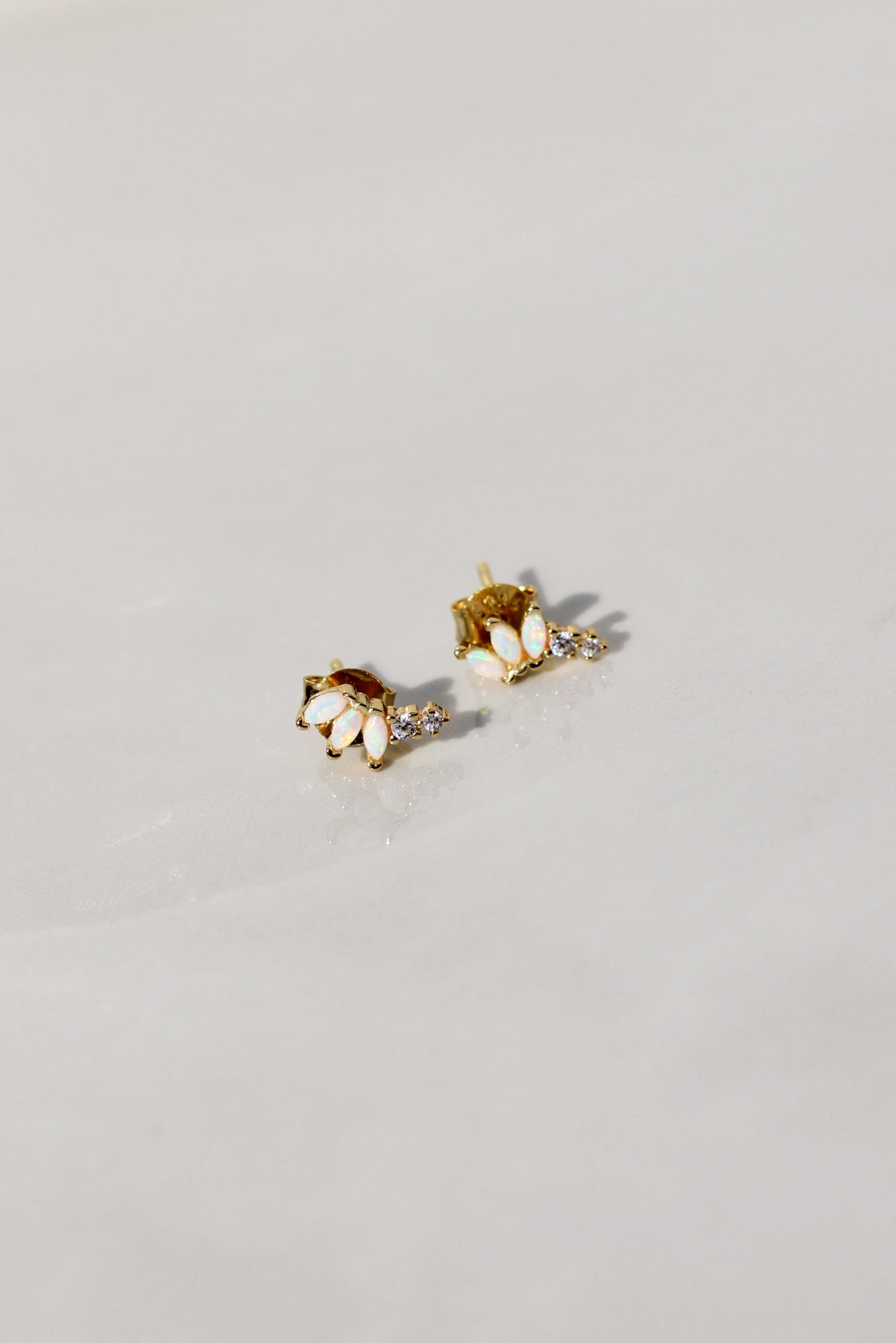 Luna Cascade Opal Gold Stud Earrings