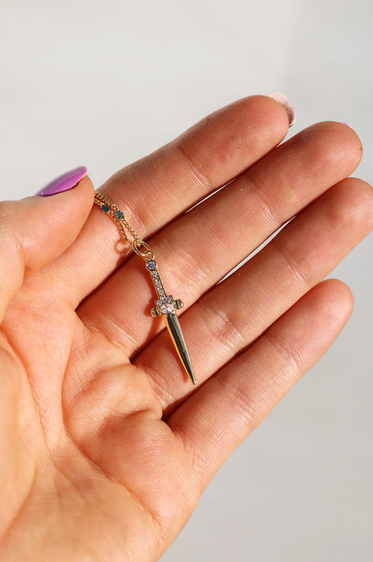 "Her Silent Armor" Dagger Necklace With Cubic Zirconia