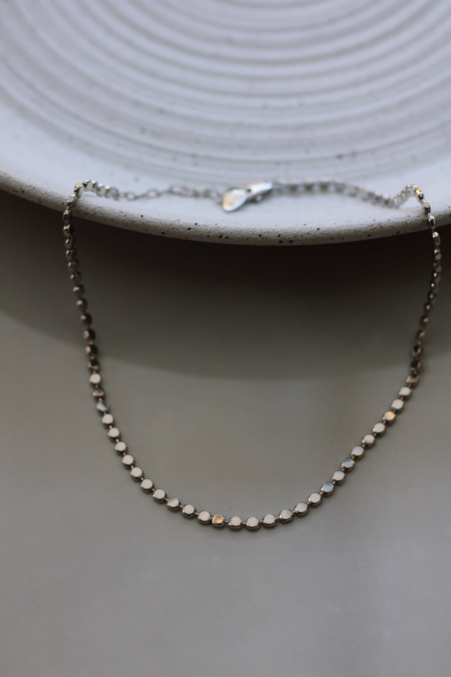 Sterling Silver Flat Beaded Choker Necklace