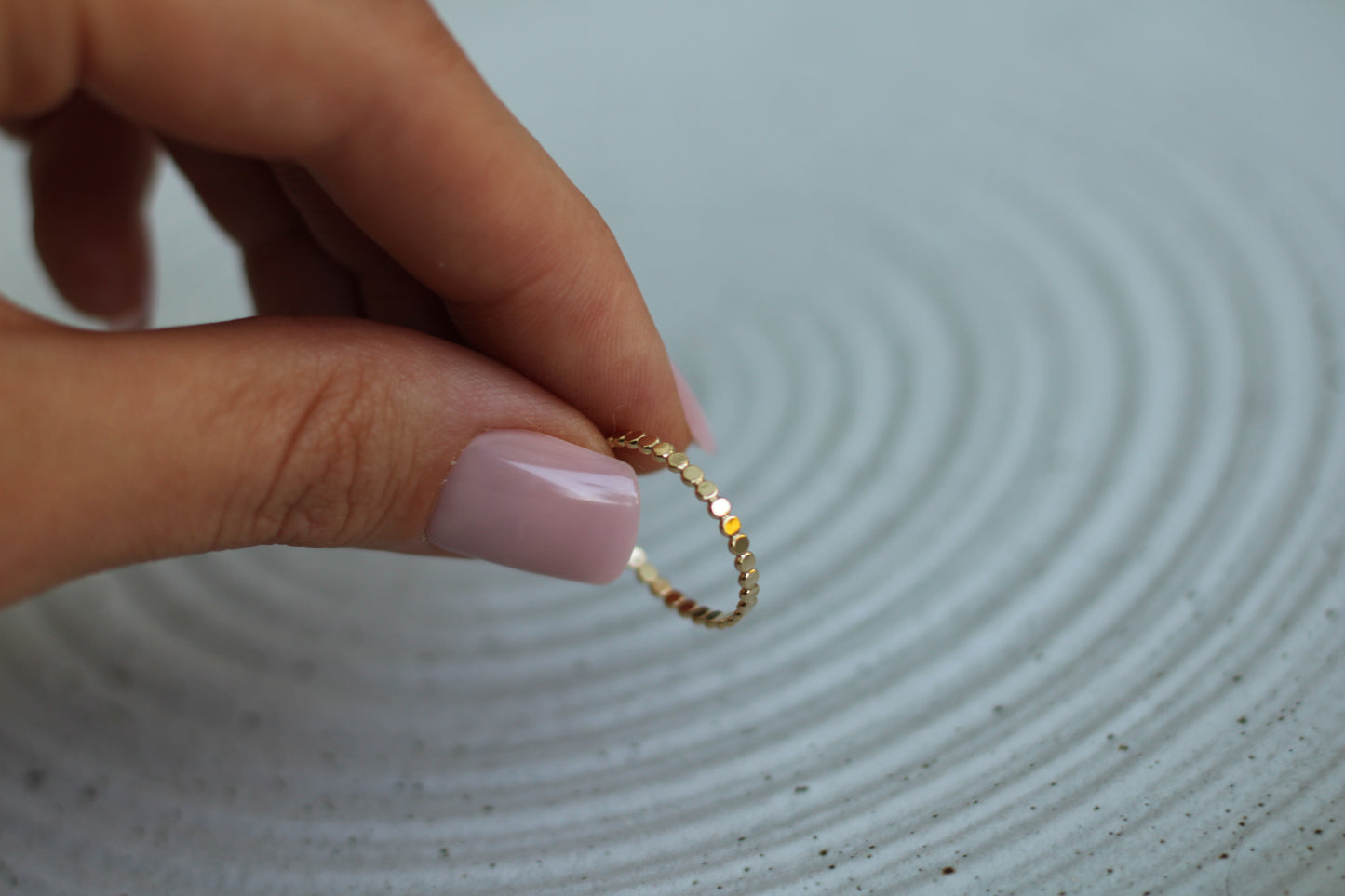 14K Gold Filled Thin Flat Beaded Ring