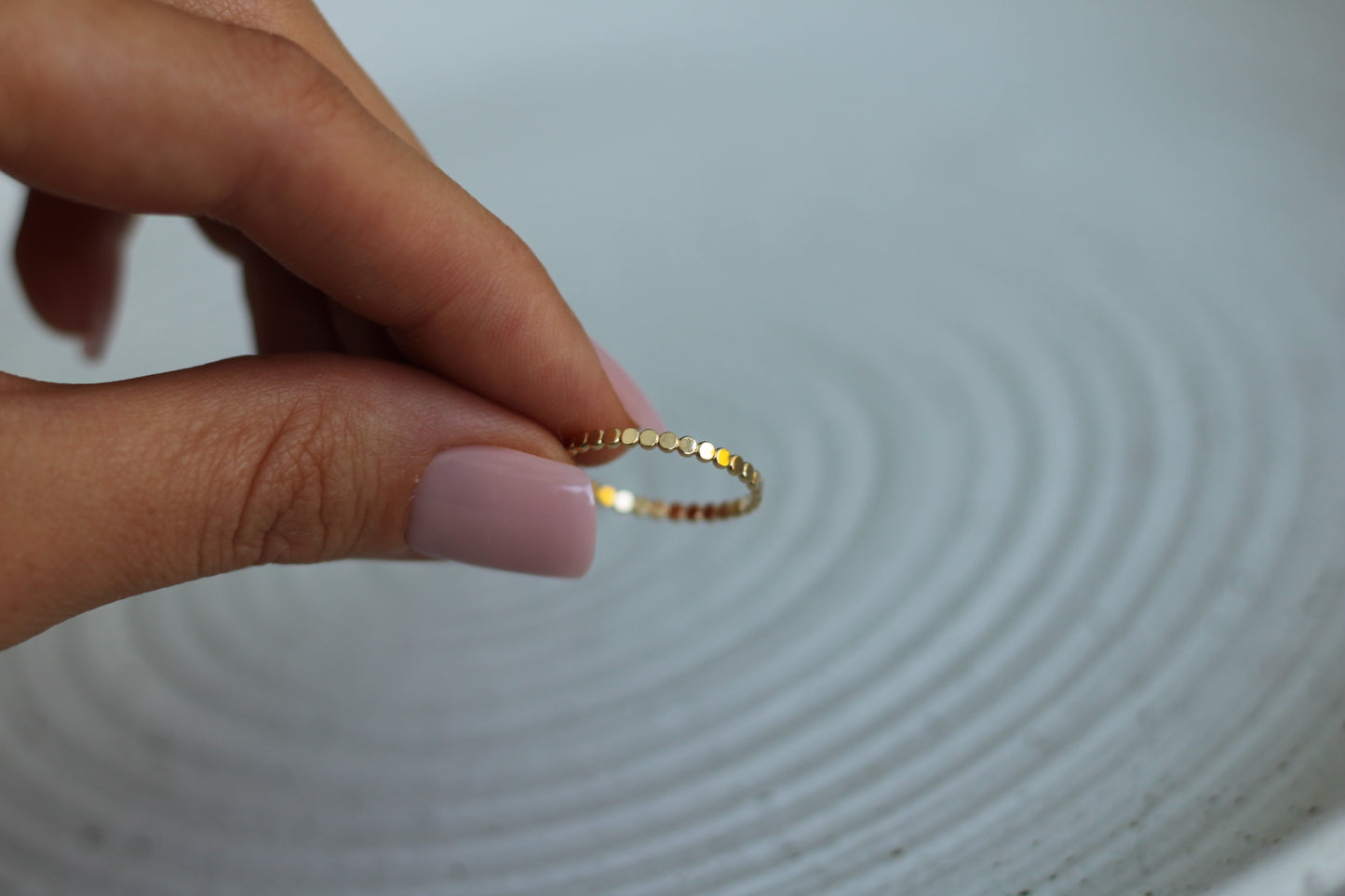 14K Gold Filled Thin Flat Beaded Ring