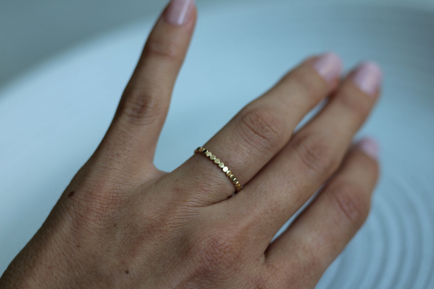 14K Gold Filled Thin Flat Beaded Ring