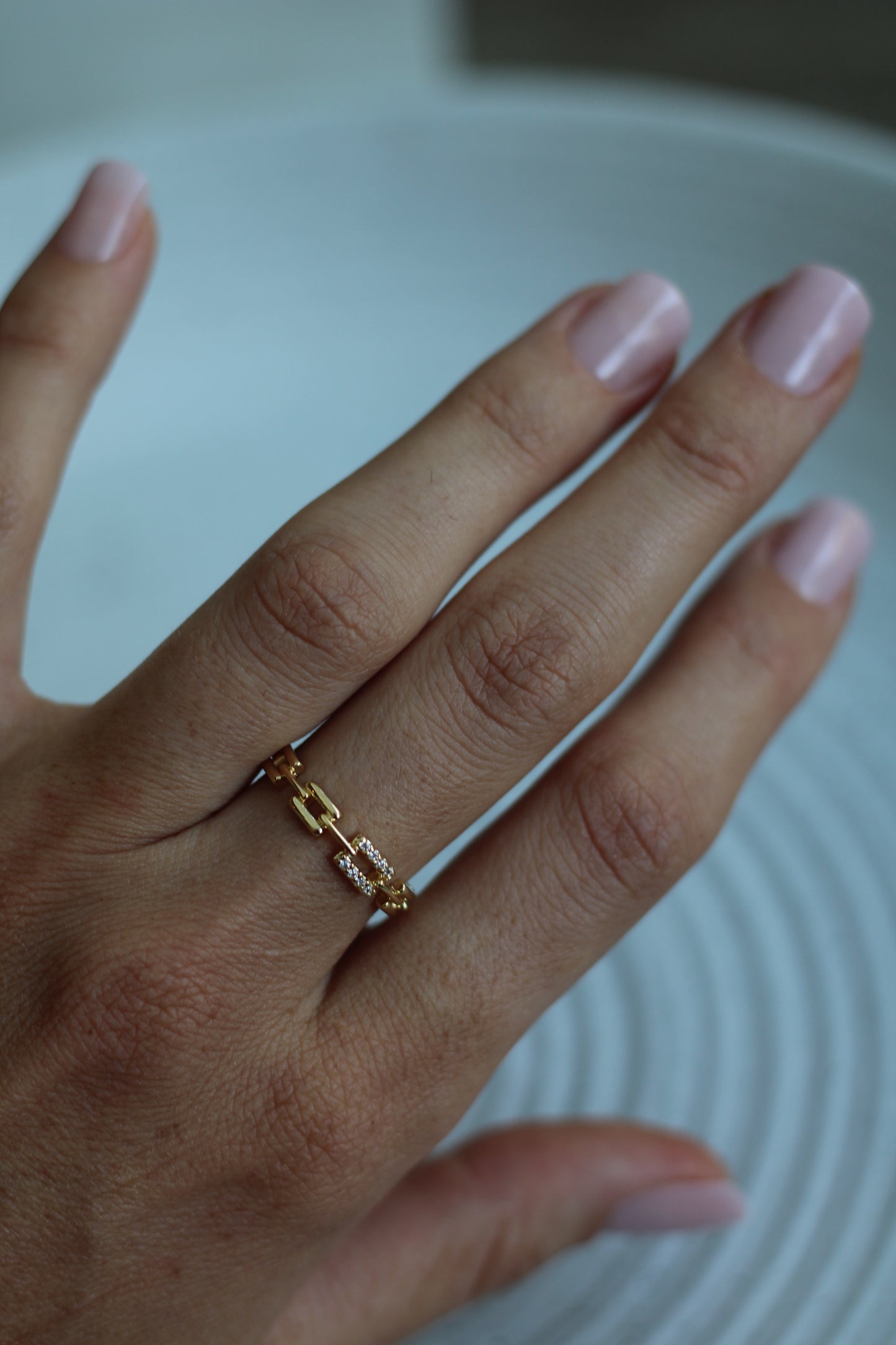 18k Gold Filled Chain Link CZ Ring