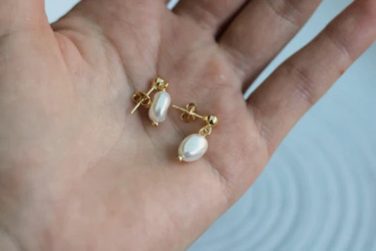 18k Gold Filled Drop Baroque Pearl Earrings