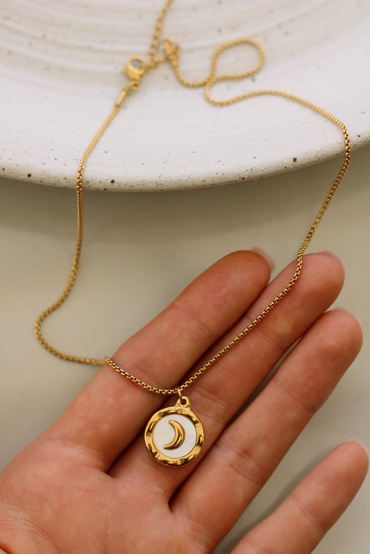 18k Gold Iridescent Moon Pendant Necklace