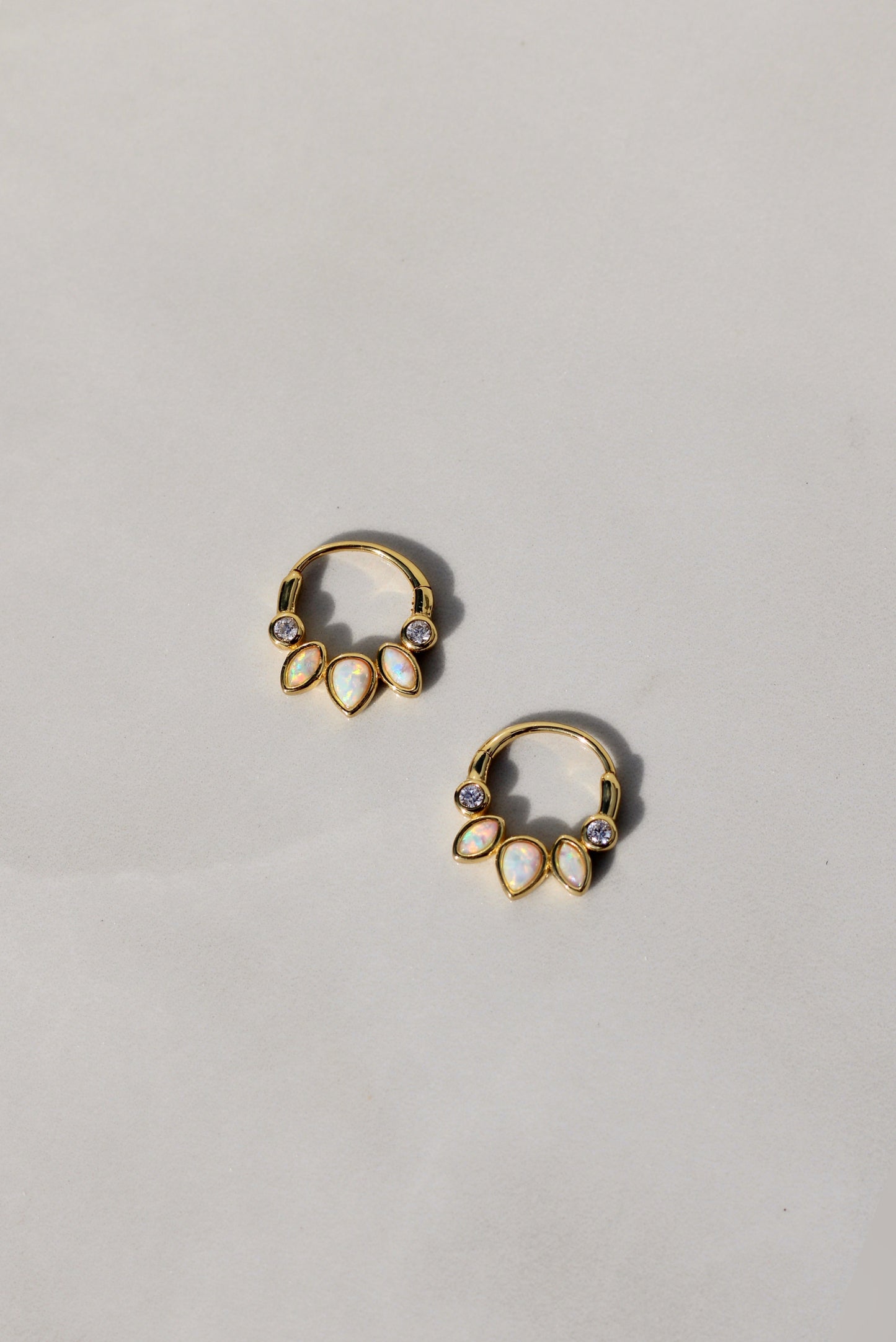 Luna Petal Gold Opal Hoops